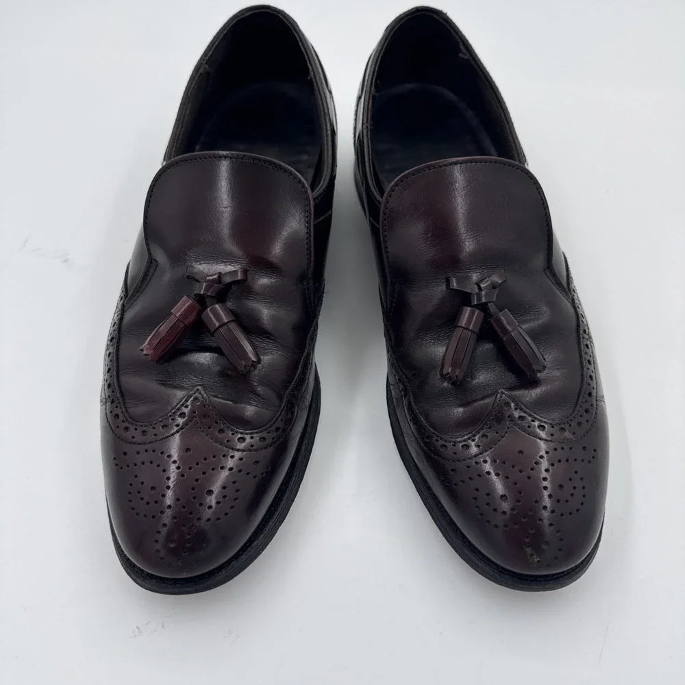 Dexter Mens 10.5 Burgundy Leather‎ Tassel Loafer Shoes Wingtip Brogue Design